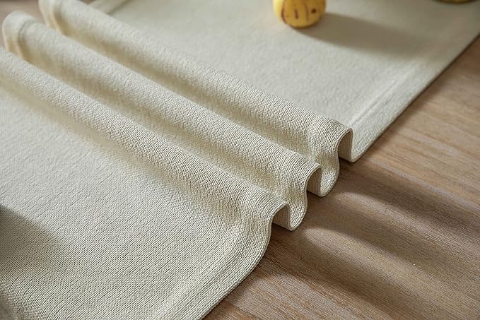 ZeeMart Burlap Style Farmhouse Table Runners 36 Inches Long, Cream Rustic Woven Dining Table Runner for Everyday Use, 14x36 Inches, Cream