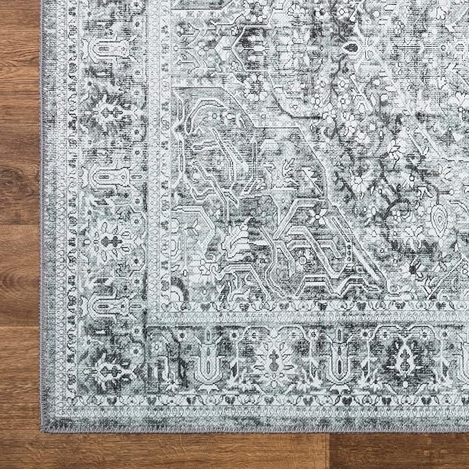 Bloom Rugs Washable Non-Slip 5' x 7' Rug - Gray/Charcoal Traditional Medallion Area Rug for Living Room, Bedroom, Dining Room, and Kitchen - Exact Size: 5' x 7'