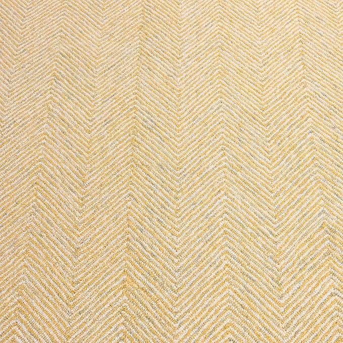 Modern Herringbone Chevron Collection Handcrafted Wool Area Rug - Durable, Zigzag Pattern, for High Traffic, Contemporary Design for Living Room, Bedroom, Dining Room Decor (Butter Yellow, 6' x 6')