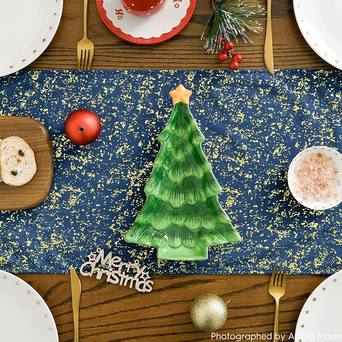 Artoid Mode Navy Blue Dutch Fleece Table Runner, Glitter Metallic Foil Holiday Kitchen Dining Table Decoration for Home Party Decor 13x72 Inch