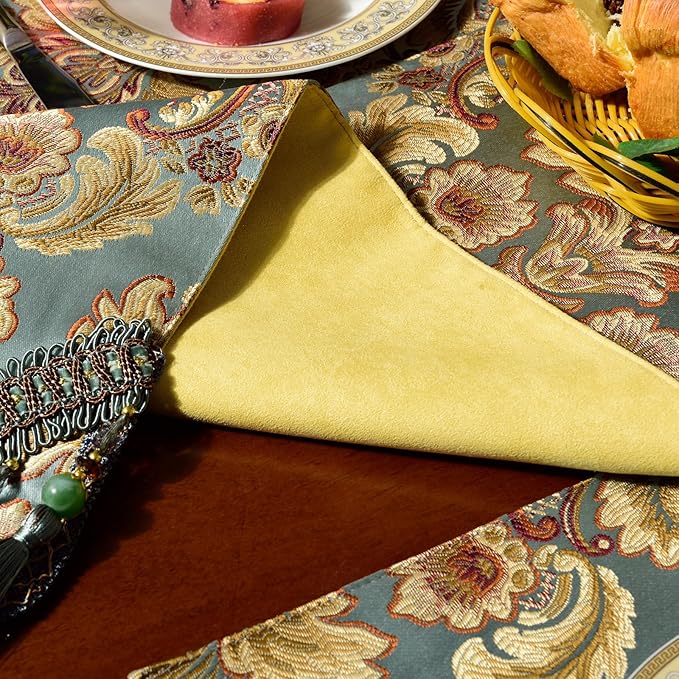 Extra Luxury Velvet Blue Table Runner 120 Inches Long with Vintage Damask Jacquard Design for Dining Room,Living Room,Home Decor,Elegant Beaded Tapestry (Dark Cyan, 13×120 inch)
