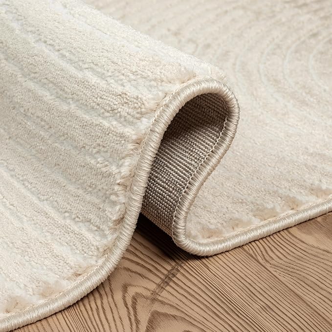 Abani Neutral Beige Area Rug 6' x 9' for Living Room, Bedroom - Zen Reiki Circles Pattern - Durable & Easy to Clean