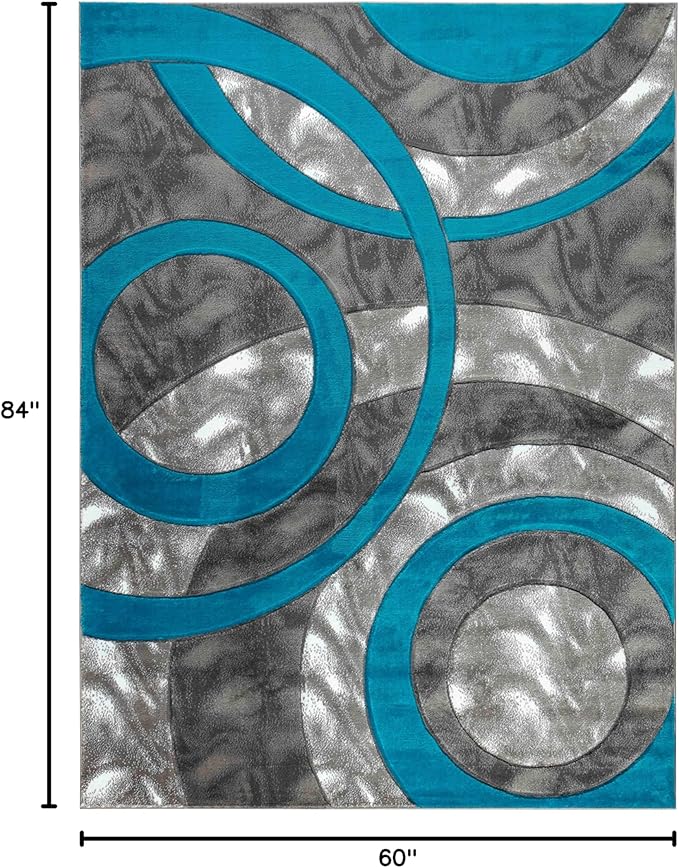 GLORY RUGS Area Rug Modern 5x7 Turquoise Circles Geometry Soft Hand Carved Contemporary Floor Carpet Fluffy Texture for Indoor Living Dining Room and Bedroom Area