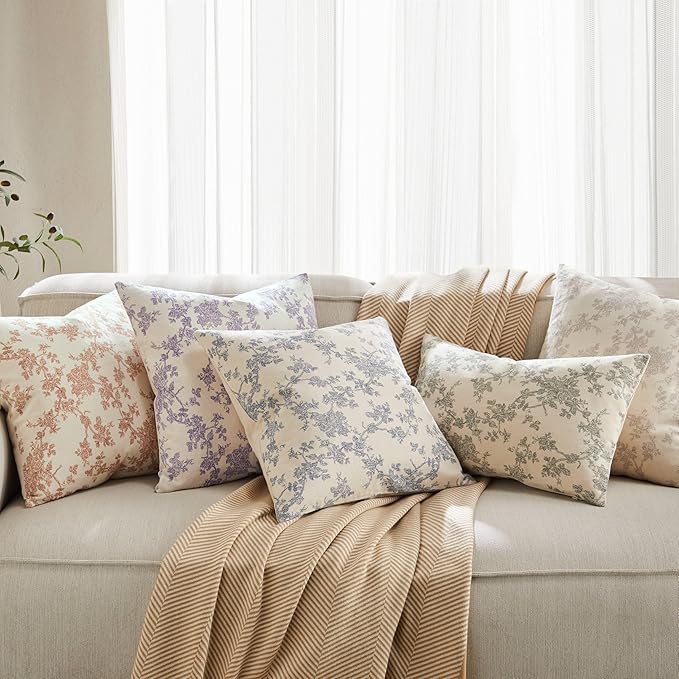 100% Cotton French Pastoral Throw Pillow Covers Set of 2, 22x22 Inch Terracotta Farmhouse Decorative Cushion Covers for Sofa Bed Living Room Home Decor