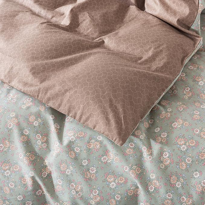HoneiLife Wildflower Duvet Cover King - 100% Cotton Comforter Cover Sets, Floral Duvet Cover Sets, Botanical Bedlinen Set with Zipper Closure & Corner Ties