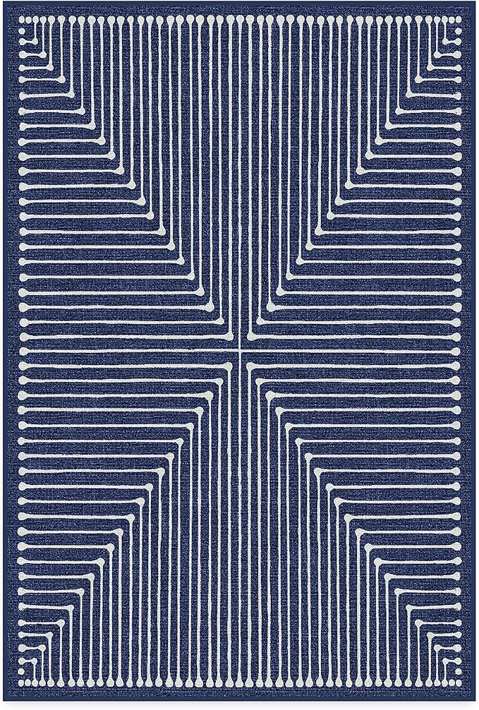 RUGGABLE x Jonathan Adler Machine Washable Modern Area Rug – Inkdrop Lapis Blue 4x6, Stain-Resistant, Non-Slip – Medium Rugs for Living Room, Bedroom, Hallway, Entryway & Office–with Standard Pad