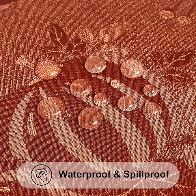 Smiry Rectangle Thanksgiving Tablecloth, 60x120 Inch Fall Waterproof Damask Table Cloth, Pumpkin Fabric Jacquard Table Covers for Harvest Parties, and Holiday Dinner, Terracotta/Rust