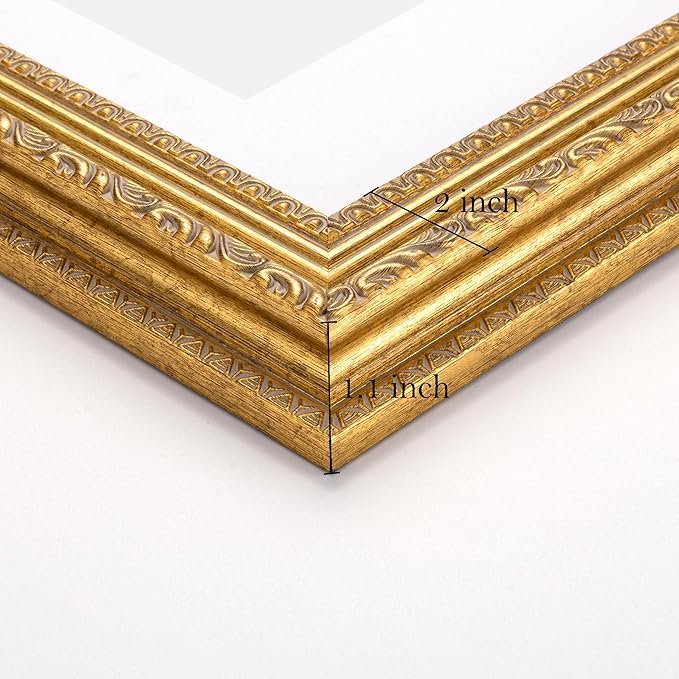 eletecpro 16x20 Picture Frames Set of 2, 16 by 20 Ornate Vintage Photo Frame, Rustic Gold Frames Display 11 x 14 Photo with Mat or 16x20 without Mat for Wall Decor, Gold