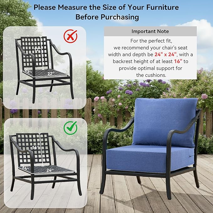 6" Thick Outdoor Cushions 24x24x6, 8-Set Deep Seat Patio Cushions with Removable Cover, Waterproof & Fade Resistant Replacement for Wicker Chair, Loveseat, Sofa - Blue