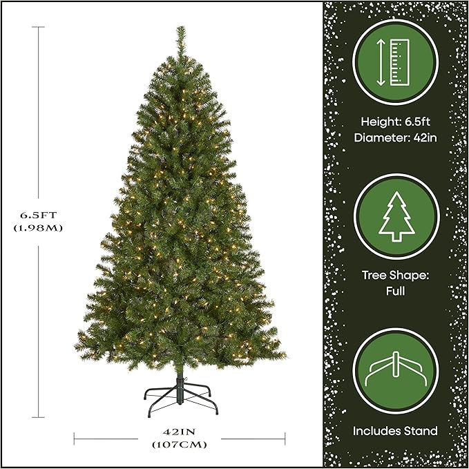 National Tree Company 6.5 ft Pre-Lit North Valley Spruce Artificial Christmas Tree, 450 Clear Lights, 816 Tips, Includes Stand, Green