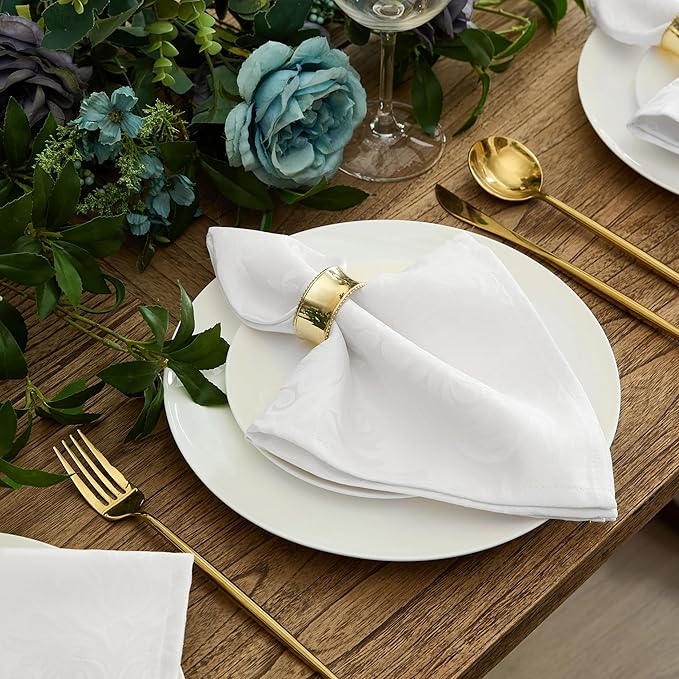 Newbridge Barcelona Luxury Damask Fabric Tablecloth, 60” Wide x 120” Rectangle, White, 100% Polyester, No Iron, Soil Resistant Dining Room, Party and Banquet Table Cover