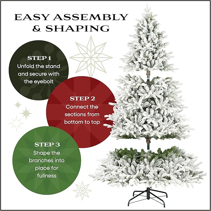 National Tree Company 7.5 ft Pre-Lit Flocked Acacia Slim Artificial Christmas Tree, 350 Clear Lights, 641 Tips, Includes Stand, Green