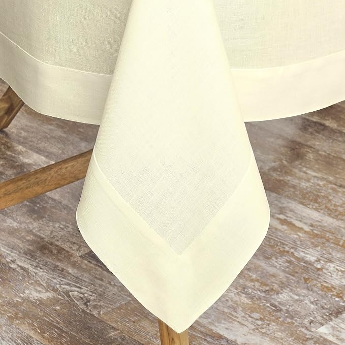 D'Moksha Homes Linen Cream Tablecloth 60 x 132 Inch - 100% Pure Linen Rectangular Tablecloth - Machine Washable Table Cloth for Fall, Thanksgiving, Christmas, Holiday