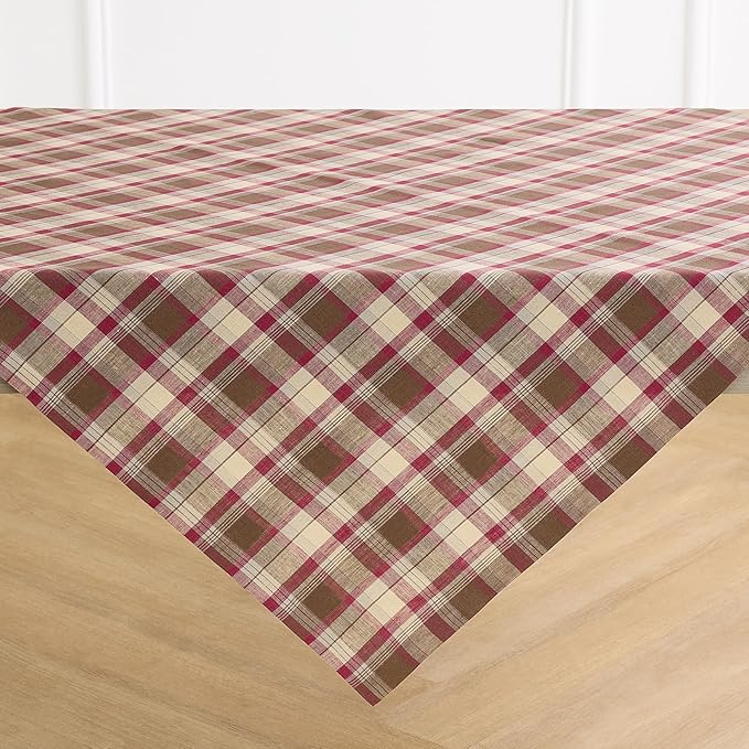 Solino Home Linen Square Tablecloth 52 x 52 Inch - 100% Pure Linen Rustic Multicolor Tartan Plaid Tablecloth - Handcrafted and Machine Washable Table Throw for Fall, Autumn, Thanksgiving