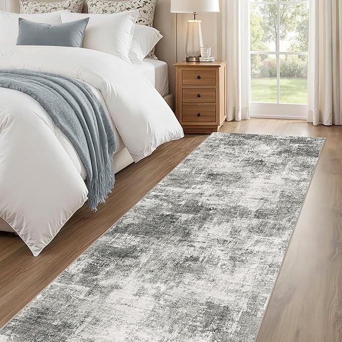 2x6 Modern Abstract Rug Washable Area Rugs for Living Room Bedroom Dining Room Non-Slip Low Pile Neutral Large Rug Soft Indoor Floor Carpet, Gray