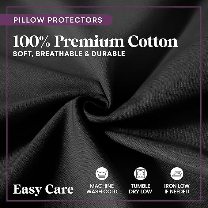CirclesHome Pillow Protectors 4 Pack Standard Zippered - 100% Cotton Breathable Pillowcases - Protects Pillows from Dirt, Dust and Debris (Standard - Set of 4 - 20x26)
