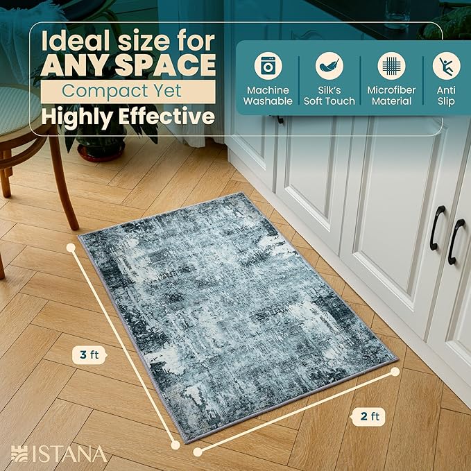 Istana 2x3 Area Rug - Blue Boho Rugs for Living Room 2x3 - Foldable Small Rugs for Bedroom - Stain Resistant Washable Rug Non Slip - Eco-Friendly Area Rugs Indoor - Easy to Clean Rug