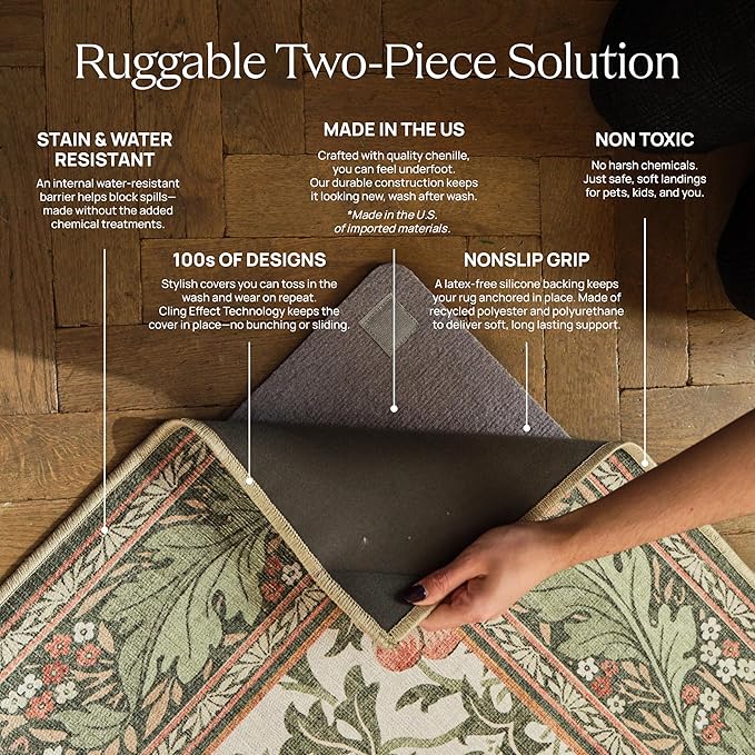 RUGGABLE x Jonathan Adler Machine Washable Modern Area Rug – Venom Emerald 6 ft Round, Stain-Resistant, Non-Slip – Medium Rugs for Living Room, Bedroom, Hallway, Entryway & Office–with Standard Pad