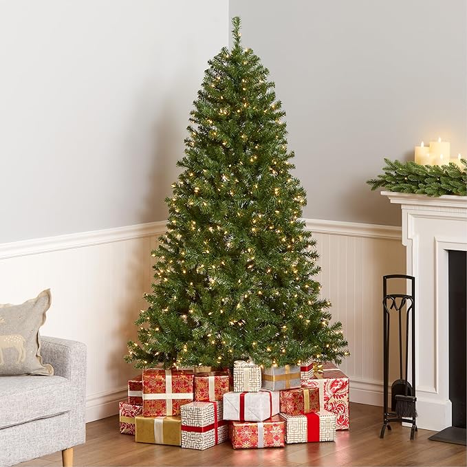 National Tree Company 6.5 ft Pre-Lit North Valley Spruce Artificial Christmas Tree, 450 Clear Lights, 816 Tips, Includes Stand, Green