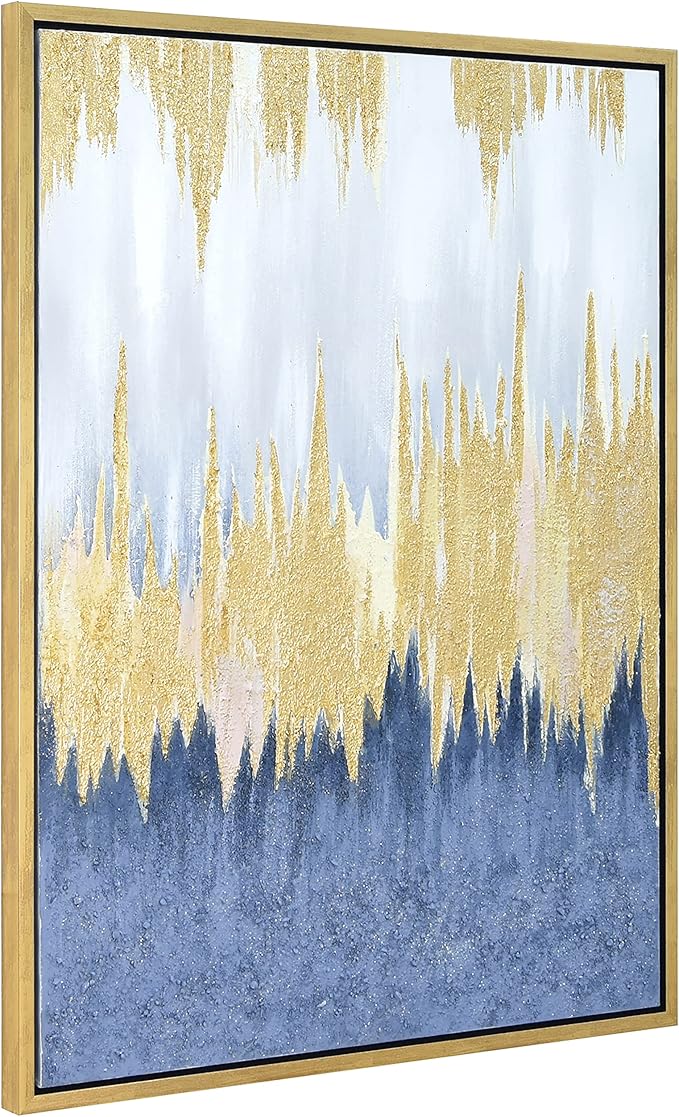 Empire Art Direct Abstract Wall Art Textured Hand Painted Canvas by Martin Edwards, Gold Frame, 40" x 30", Golden Rain