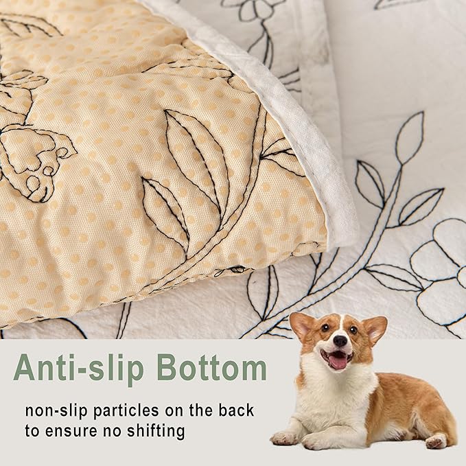 Couch Cover Sofa Covers Washable, Cotton Boho Floral Sofa Slipcovers for 3 Cushion, Non-Slip Furniture Protector for Dog Pet, L Shaped Recliner Sectional Couch Cover White,36"X63"(Only 1 Pcs)