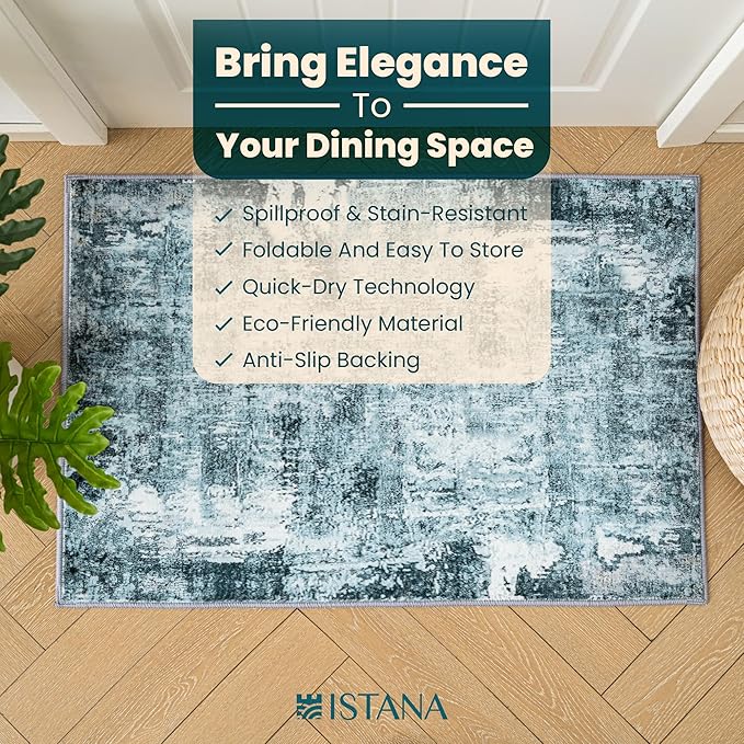 Istana 2x3 Area Rug - Blue Boho Rugs for Living Room 2x3 - Foldable Small Rugs for Bedroom - Stain Resistant Washable Rug Non Slip - Eco-Friendly Area Rugs Indoor - Easy to Clean Rug