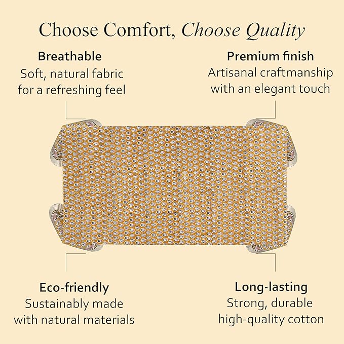 CPC Tablecloth 100% Cotton 72x140 Inch Indian Block Print Rectangle Table Cover, Yellow Table Cloth for Weddings, Spring/Summer, Barbeque - Yellow Citrine