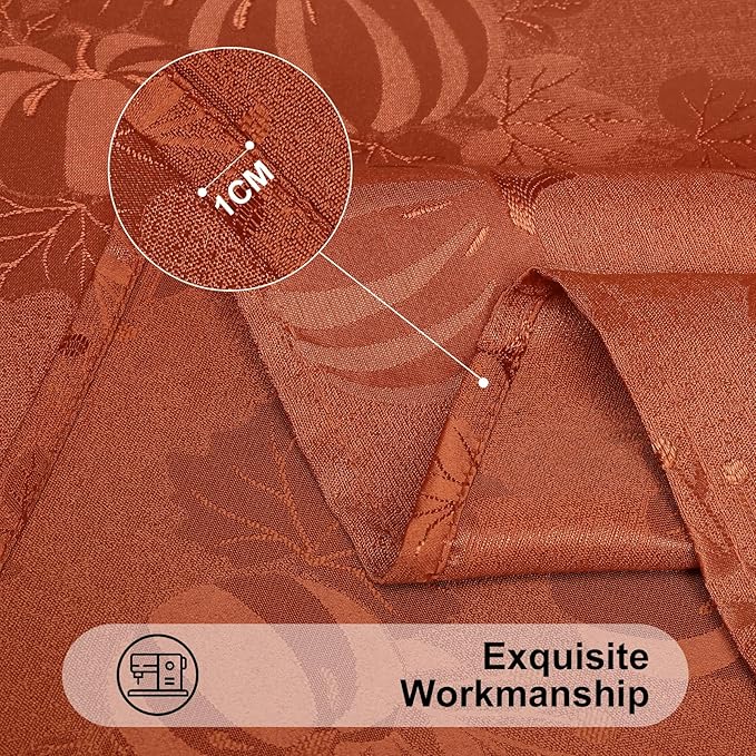 Smiry Rectangle Thanksgiving Tablecloth, 60x102 Inch Fall Waterproof Damask Table Cloth, Pumpkin Fabric Jacquard Table Covers for Harvest Parties, and Holiday Dinner, Terracotta/Rust
