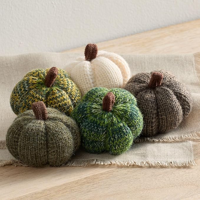 Your Heart's Content Cozy Mini Knit Pumpkins Set of 5 Juniper Green Fall Home décor, Table top Bowl Filler, Gift for New Apartment (Juniper 2.5 Inch Set)