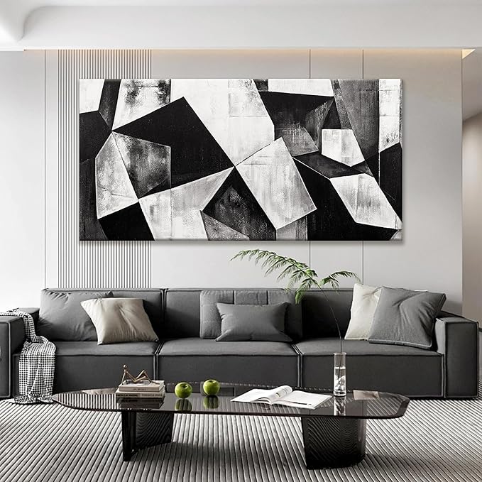 TAIJXAGSG Large Abstract Wall Art Black And White Wall Art Geometric Color Block Line Painting Artwork Canvas Art Wall Decor Simple Picture Artwork For Living Room Bedroom Office 29" X 58"