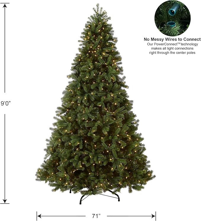National Tree Company 9 ft Pre-Lit Downswept Douglas Fir Artificial Christmas Tree, 900 LED Lights, 3,185 Tips, PowerConnect, Foot Pedal, 10 Light Functions, Includes Stand, Green