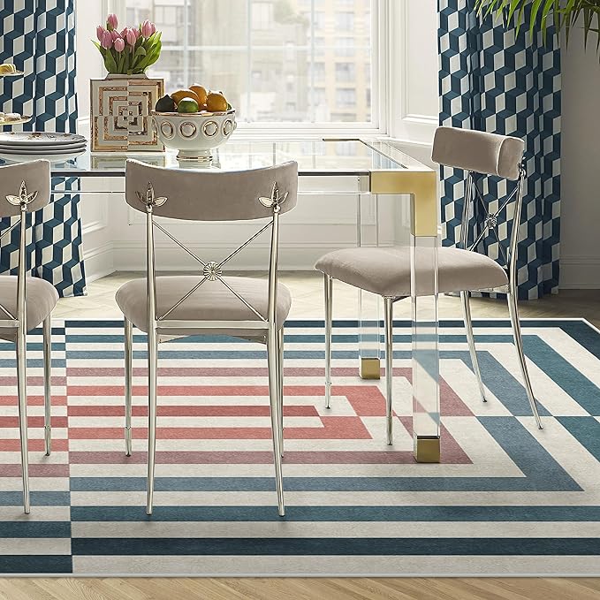 RUGGABLE x Jonathan Adler Washable Modern Area Rug – Op Art Teal 8x10, Stain-Resistant, Non-Slip – Large Machine Washable Rugs for Living Room, Bedroom, Hallway, Entryway & Office–with Standard Pad