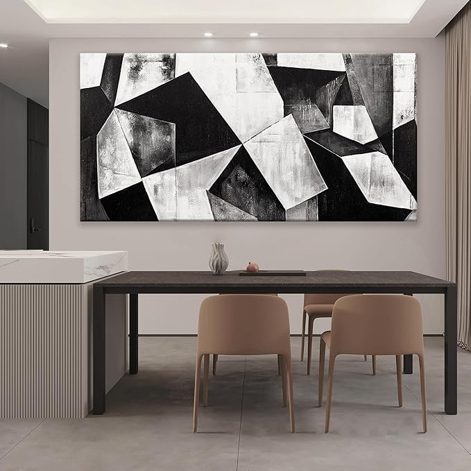 TAIJXAGSG Large Abstract Wall Art Black And White Wall Art Geometric Color Block Line Painting Artwork Canvas Art Wall Decor Simple Picture Artwork For Living Room Bedroom Office 29" X 58"