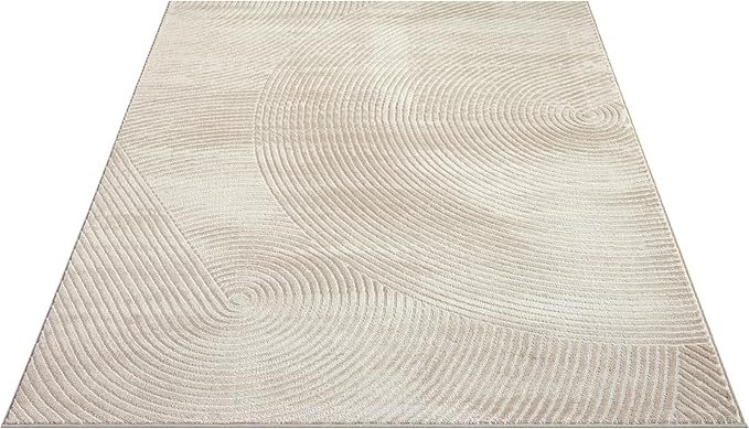 Abani Neutral Beige Area Rug 6' x 9' for Living Room, Bedroom - Zen Reiki Circles Pattern - Durable & Easy to Clean