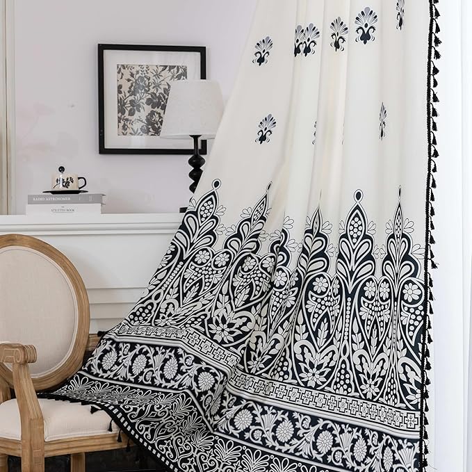 Boho Floral Curtains French Country Farmhouse Curtains 72 Inches Long Light Filtering Window Rod Pocket Drapes for Living Room 2 Panels