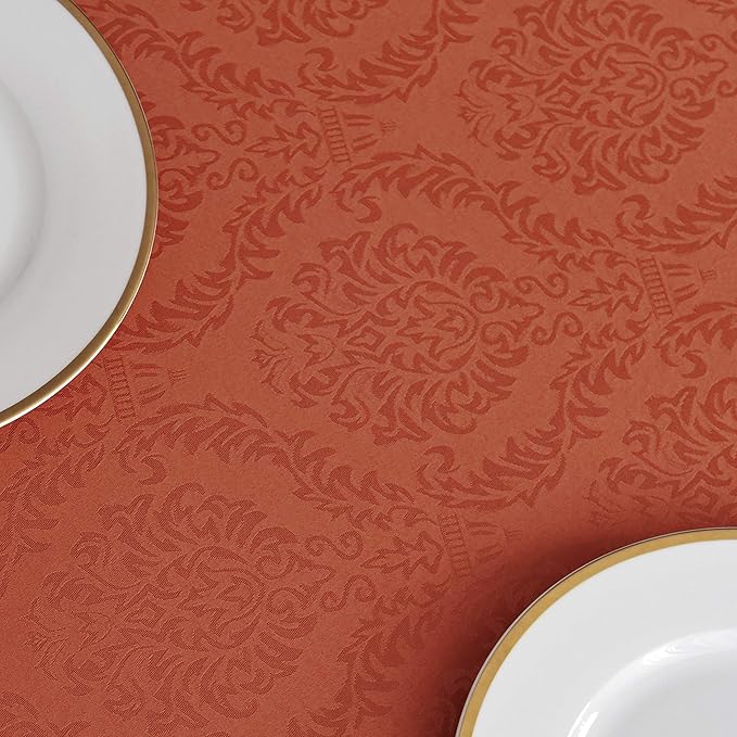 maxmill Jacquard Table Cloth Damask Design Water Proof Wrinkle Free Heavy Weight Soft Tablecloth Decorative Fabric Table Cover for Outdoor and Indoor Use Rectangular 60 x 104 Inch Rust
