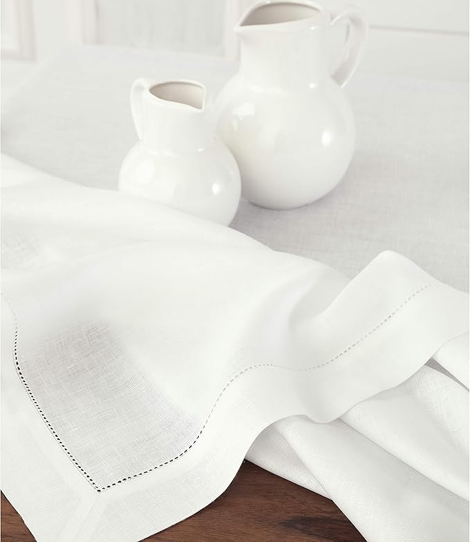 Solino Home Linen Tablecloth 60 x 108 Inch - Classic Hemstitch 100% Pure Linen White Table Cloth for Rectangle Tables - Machine Washable Tablecloth for Fall, Autumn, Winter, Thanksgiving, Holiday