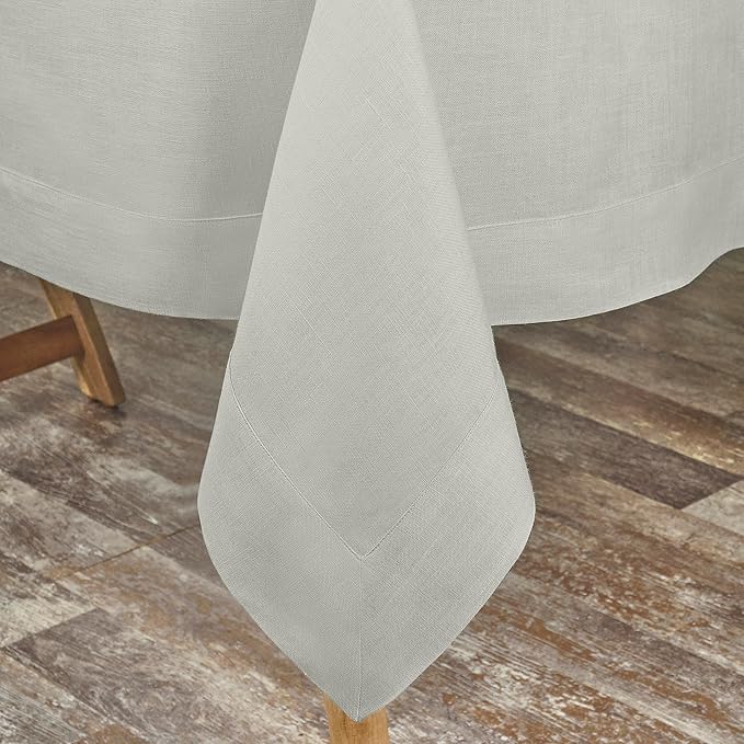 D'Moksha Homes Linen Tablecloth for Rectangle Tables 60 x 144 Inch - 100% Pure Linen Silver Grey Table Cloth - Machine Washable Cloth Tablecloth for Fall, Thanksgiving, Holiday