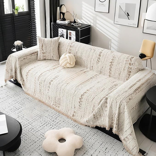 Couch Cover for 2-3 Cushion Couch, Reversible Boho Couch Covers Chenille Sofa Slipcover, Comfortable- Machine Washable, Soft Sofa Furniture Protector for Pets and Kids, 71''x118'', Khaki
