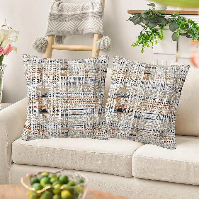 African Tribal Geometric Pillow Covers 18X18 Set of 2, Modern Mosaic Carpet Style Decorative Throw Pillow Covers, Pillowcase Cushion Case for Home Sofa Couch Indoor Outdoor Decorations
