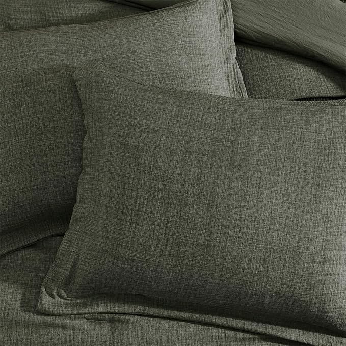 Geniospin California King Comforter Set - 7 Pieces Comforter King Size, Soft Solid Bedding Set for All Season, Textured Bed in a Bag with Sheets, Pillowcases & Shams (Dark Green,108''x92'')