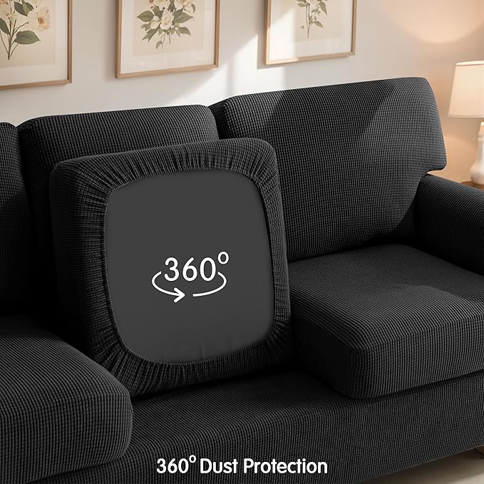 SUBRTEX 5 Pieces Stretch Sofa Slipcover Sets Couch Cover Sets Backrest Cushion Covers Furniture Protector Collection Set for Oversize Sofa Loveseat Chair Slip Covers(Medium, Black)