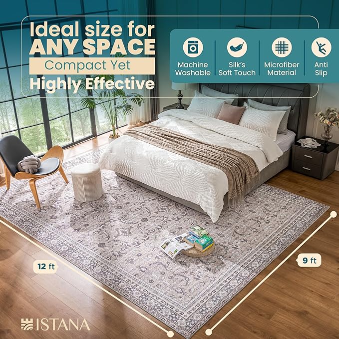 Istana Rugs 9x12 - Beige Grey/Light Cream Area Rug - Foldable Neutral Rug - Stain Resistant 9 x 12 Area Rugs for Living Room - Eco-Friendly 9 x 12 Area Rug Boho - Materials Area Rugs for Bedroom