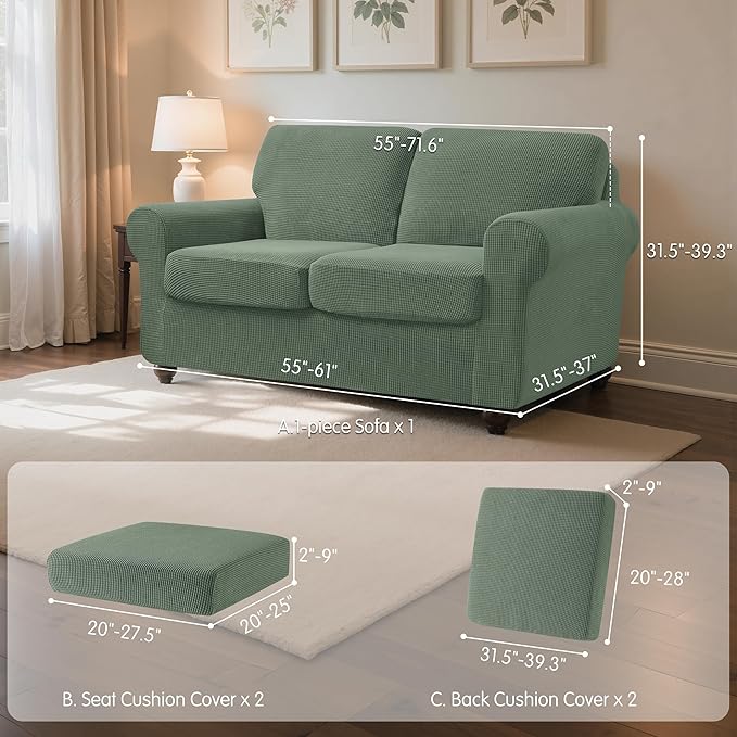 SUBRTEX 5 Pieces Stretch Sofa Slipcover Sets Couch Cover Sets Backrest Cushion Covers Furniture Protector Collection Set for Oversize Sofa Loveseat Chair Slip Covers(Medium, Olive Drab)