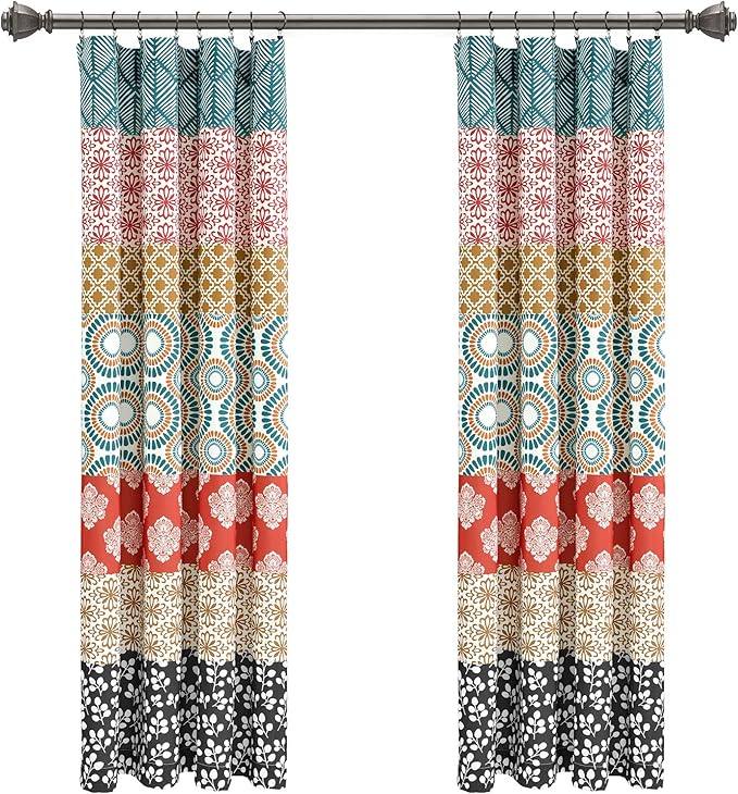 Lush Decor Bohemian Stripe Window Curtain Panels, Pair 52" W x 63" L Turquoise & Orange - Light Filtering Curtains for Bedroom - Boho Curtains - Maximalist Decor