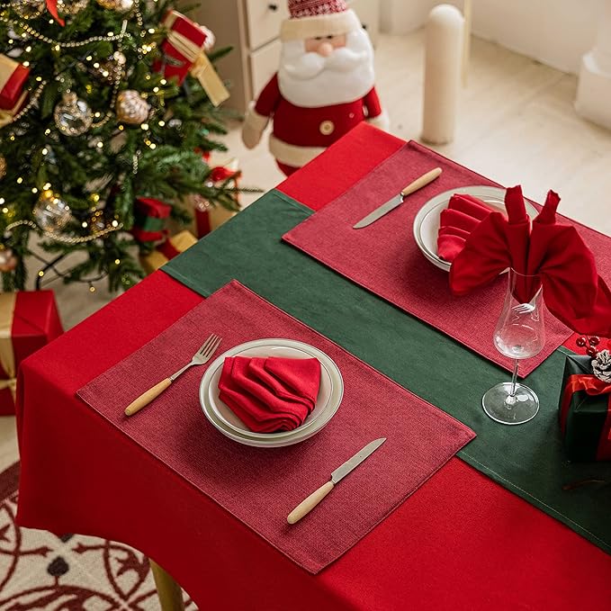 Home Brilliant Cloth Placemats Set of 8 Red Linen Placemats for Christmas Dinner Heat Resistant Dining Table Mats Kitchen Place Mats, Dark Red Burgundy