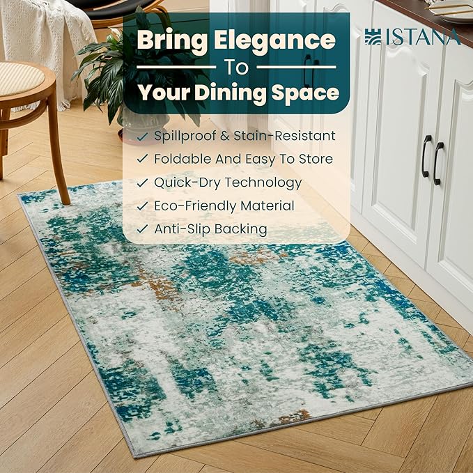 Istana 3x5 Area Rug - Green Modern Rugs for Living Room 3x5 - Foldable Rugs for Bedroom/Living Room Rug - Stain Resistant Washable Rug - Eco-Friendly Small Area Rugs