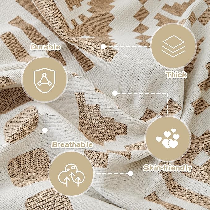 MEETSKY Boho Couch Cover Sofa Covers for Dogs，Decorative Soft Blend Washable Sofa Slipcovers Simply Put Sofa Throw Cover for Living Room, Khaki, 71" x 118"