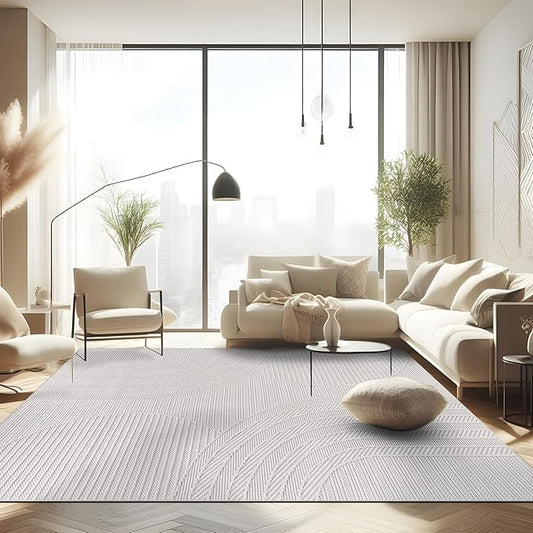 CAMILSON Micro Loop Rug 8x10 Modern Luxury Geometric Arch Area Rugs Soft High and Low Pile Stain Resistant Easy-Cleaning Non-Shedding for Living Room Indoor Carpet (8 x 10 / White)