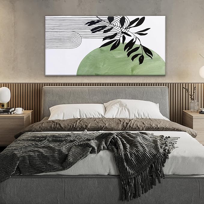 TAIJXAGSG Canvas Art Wall Decor Boho Green Wall Art For Living Room Modern Century Canvas Prints Paintings Pictures Botanical Bohemain Wall Art For Hotel Home Wall Artwork 24x48 Inch
